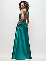 Rear View Thumbnail - Jade High-Neck Cutout Satin Dress with Pockets