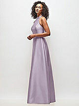 Side View Thumbnail - Lilac Haze High-Neck Cutout Satin Dress with Pockets
