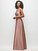 Side View Thumbnail - Neu Nude High-Neck Cutout Satin Dress with Pockets