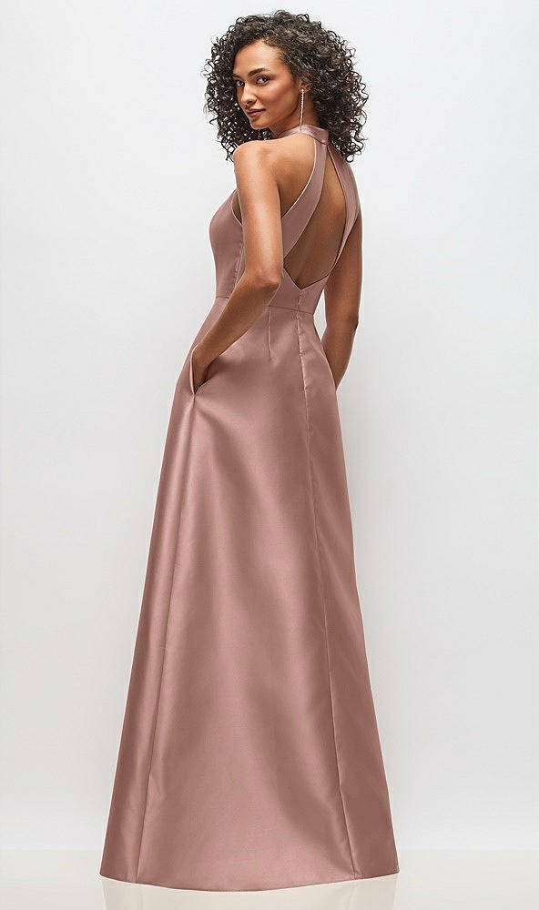Back View - Neu Nude High-Neck Cutout Satin Dress with Pockets
