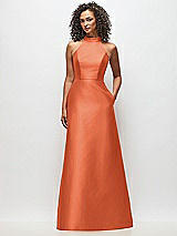 Front View Thumbnail - Portofino Orange High-Neck Cutout Satin Dress with Pockets