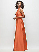 Side View Thumbnail - Portofino Orange High-Neck Cutout Satin Dress with Pockets