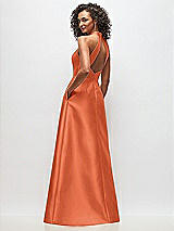 Rear View Thumbnail - Portofino Orange High-Neck Cutout Satin Dress with Pockets