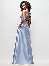 Rear View Thumbnail - Sky Blue High-Neck Cutout Satin Dress with Pockets