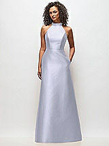 Front View Thumbnail - Silver Dove High-Neck Cutout Satin Dress with Pockets