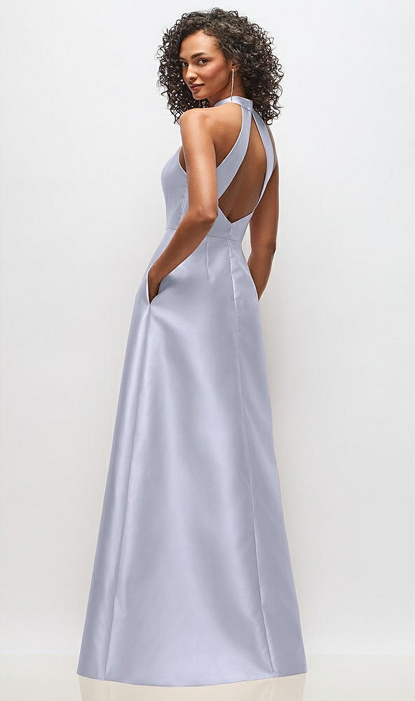 Back View - Silver Dove High-Neck Cutout Satin Dress with Pockets