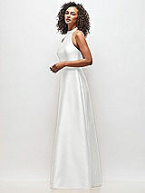 Side View Thumbnail - White High-Neck Cutout Satin Dress with Pockets