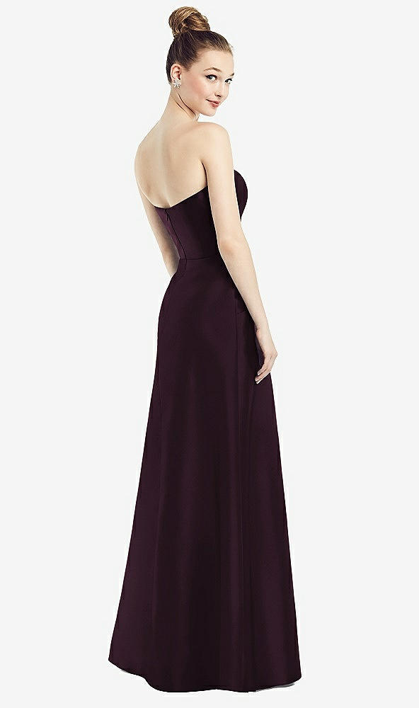 Back View - Deep Plum Strapless Notch Satin Gown with Pockets
