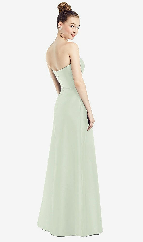 Back View - Mint Green Strapless Notch Satin Gown with Pockets