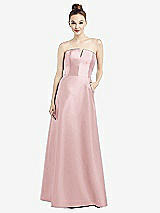 Front View Thumbnail - Ballet Pink Strapless Notch Satin Gown with Pockets