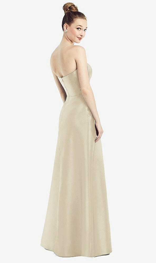Back View - Champagne Strapless Notch Satin Gown with Pockets
