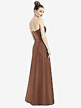 Rear View Thumbnail - Cognac Strapless Notch Satin Gown with Pockets