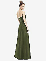 Rear View Thumbnail - Olive Green Strapless Notch Satin Gown with Pockets