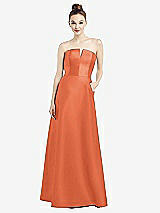 Front View Thumbnail - Portofino Orange Strapless Notch Satin Gown with Pockets