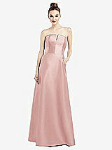 Front View Thumbnail - Rose Strapless Notch Satin Gown with Pockets