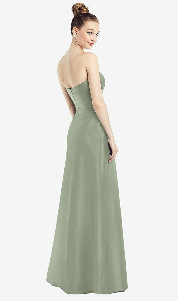 Back View - Sage Strapless Notch Satin Gown with Pockets