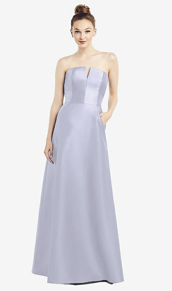 Front View - Silver Dove Strapless Notch Satin Gown with Pockets