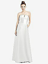 Front View Thumbnail - White Strapless Notch Satin Gown with Pockets