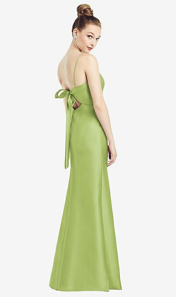 Front View - Mojito Open-Back Bow Tie Satin Trumpet Gown