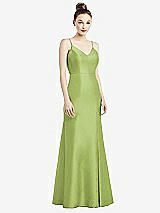 Rear View Thumbnail - Mojito Open-Back Bow Tie Satin Trumpet Gown