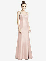 Rear View Thumbnail - Blush Open-Back Bow Tie Satin Trumpet Gown