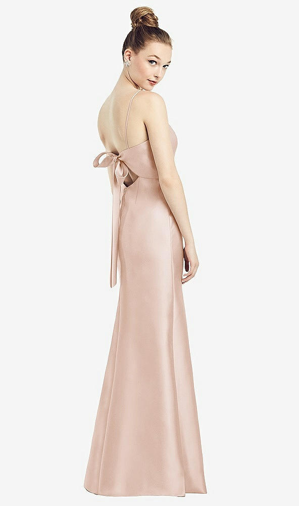 Front View - Cameo Open-Back Bow Tie Satin Trumpet Gown
