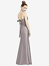 Front View Thumbnail - Cashmere Gray Open-Back Bow Tie Satin Trumpet Gown