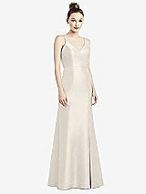 Rear View Thumbnail - Ivory Open-Back Bow Tie Satin Trumpet Gown