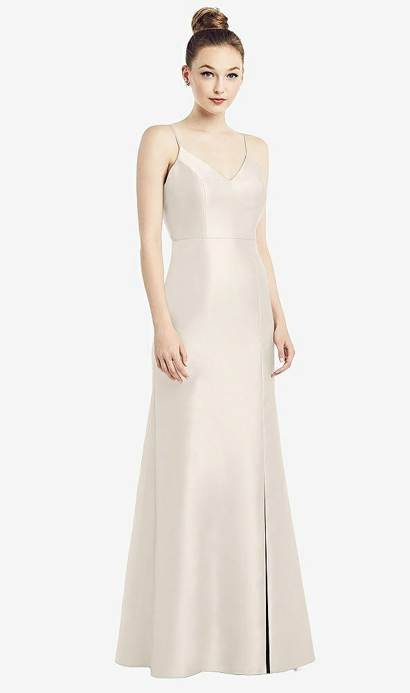 Back View - Ivory Open-Back Bow Tie Satin Trumpet Gown