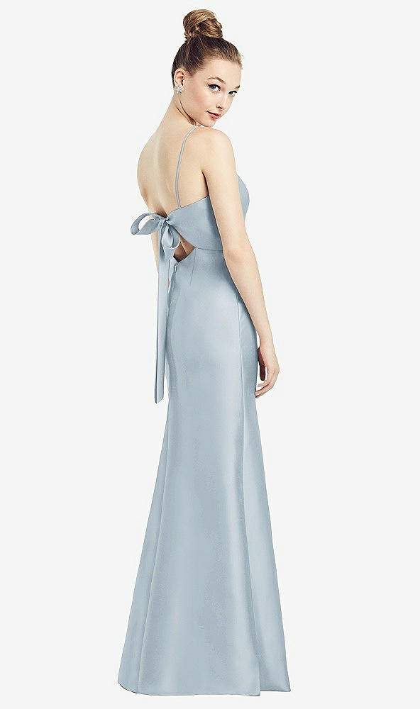 Front View - Mist Open-Back Bow Tie Satin Trumpet Gown