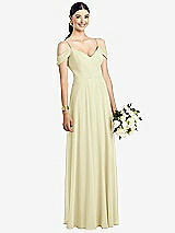 Front View Thumbnail - Butter Yellow Cold-Shoulder V-Back Chiffon Maxi Dress