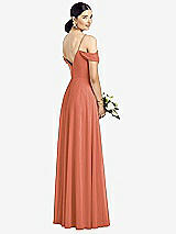 Rear View Thumbnail - Terracotta Copper Cold-Shoulder V-Back Chiffon Maxi Dress