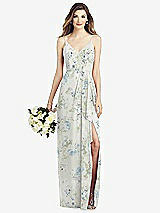 Front View Thumbnail - Bleu Garden Spaghetti Strap Draped Skirt Gown with Front Slit