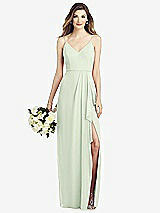 Front View Thumbnail - Mint Green Spaghetti Strap Draped Skirt Gown with Front Slit