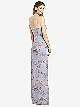 Rear View Thumbnail - Butterfly Botanica Silver Dove Spaghetti Strap Draped Skirt Gown with Front Slit