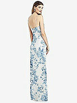 Rear View Thumbnail - Cottage Rose Dusk Blue Spaghetti Strap Draped Skirt Gown with Front Slit