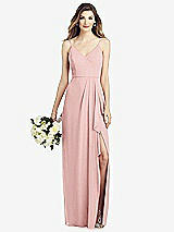 Front View Thumbnail - Rose Spaghetti Strap Draped Skirt Gown with Front Slit