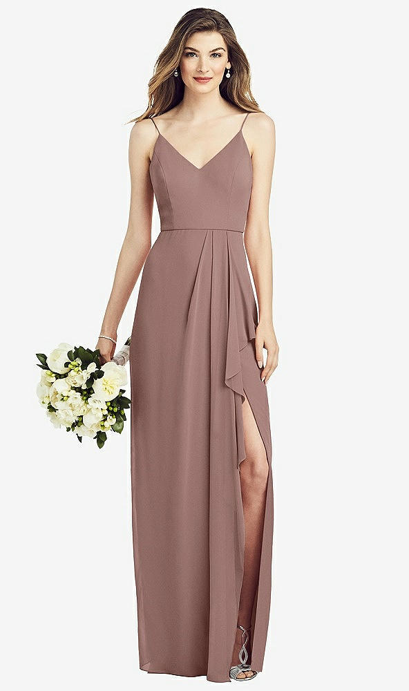 Front View - Sienna Spaghetti Strap Draped Skirt Gown with Front Slit