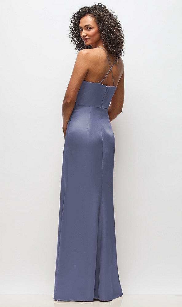 Back View - French Blue Cowl-Neck Criss Cross Back Slip Dress