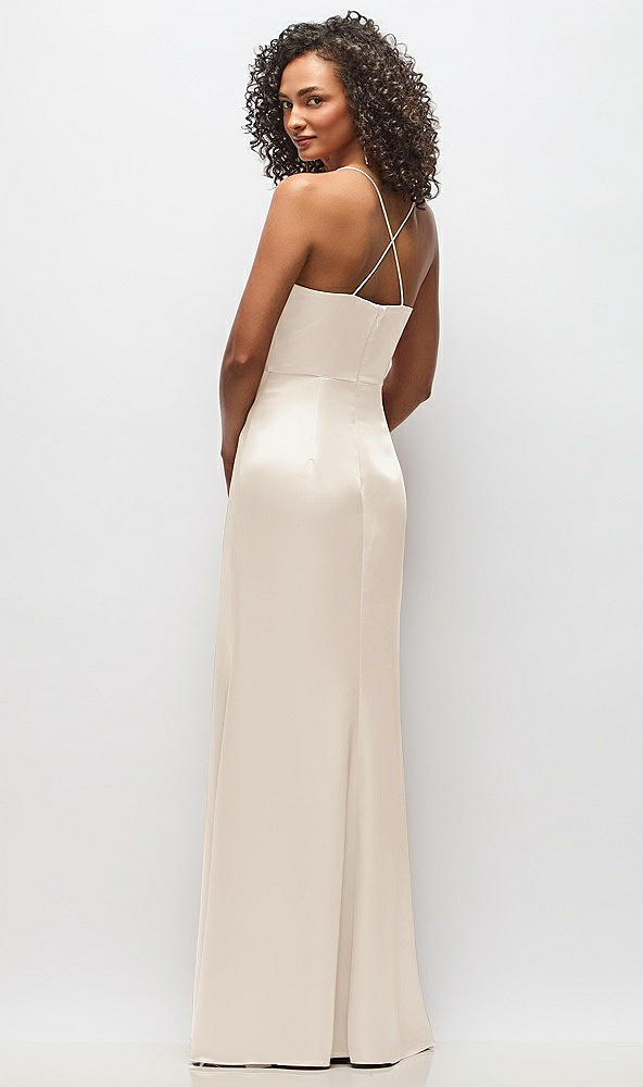 Back View - Oat Cowl-Neck Criss Cross Back Slip Dress
