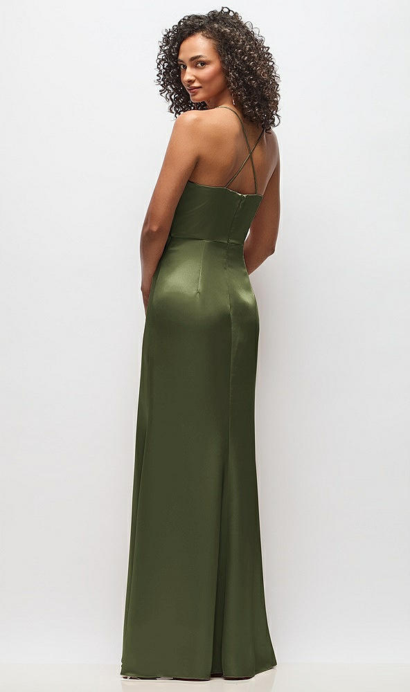 Back View - Olive Green Cowl-Neck Criss Cross Back Slip Dress