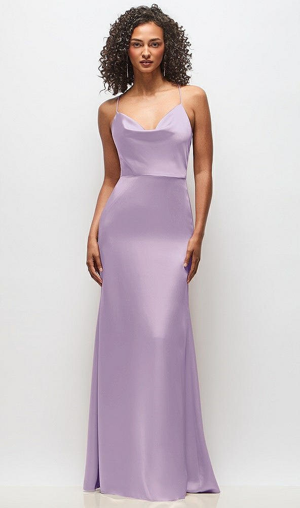 Front View - Pale Purple Cowl-Neck Criss Cross Back Slip Dress