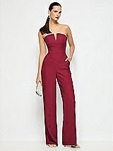 Alt View 1 Thumbnail - Burgundy Strapless Notch Crepe Jumpsuit with Pockets