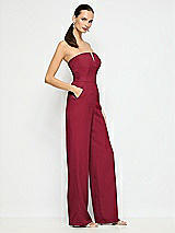 Side View Thumbnail - Burgundy Strapless Notch Crepe Jumpsuit with Pockets