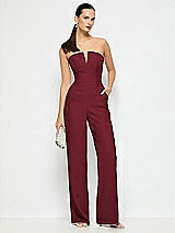 Alt View 1 Thumbnail - Cabernet Strapless Notch Crepe Jumpsuit with Pockets