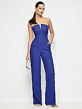 Alt View 1 Thumbnail - Cobalt Blue Strapless Notch Crepe Jumpsuit with Pockets
