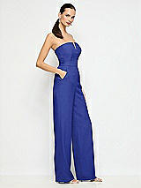 Side View Thumbnail - Cobalt Blue Strapless Notch Crepe Jumpsuit with Pockets