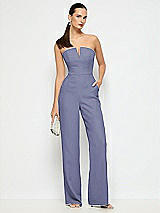 Alt View 1 Thumbnail - French Blue Strapless Notch Crepe Jumpsuit with Pockets
