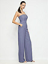 Side View Thumbnail - French Blue Strapless Notch Crepe Jumpsuit with Pockets