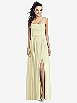 Front View Thumbnail - Butter Yellow Slim Spaghetti Strap Chiffon Dress with Front Slit